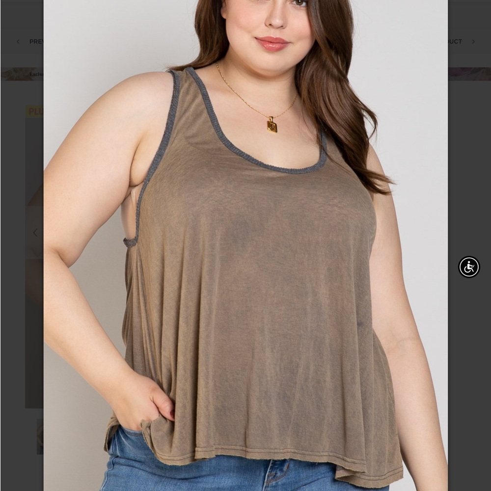 POL Women's Loose Tank Top in Taupe with Dark Trim